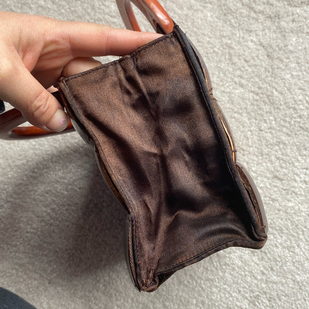 SALE | Handcrafted Coconut Shell Patchwork Handbag Purse Satchel Wooden Handles - Picture 15 of 17